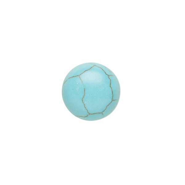 Cabochon, "turquoise" (resin) (imitation), 14mm calibrated round with matrix. Sold per pkg of 2. image number 0