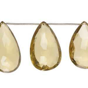 Golden quartz 1pkg8, hand-cut top-drilled faceted puffed teardrop bead 26x19mm-36x22mm