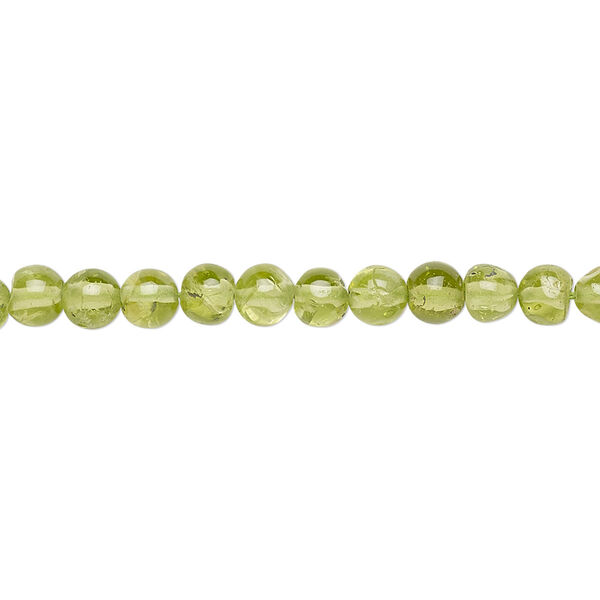 Bead, peridot (natural), 4-5mm hand-cut uneven round, C+ grade, Mohs hardness 6-1/2 to 7. Sold per 13-inch strand. image number 0