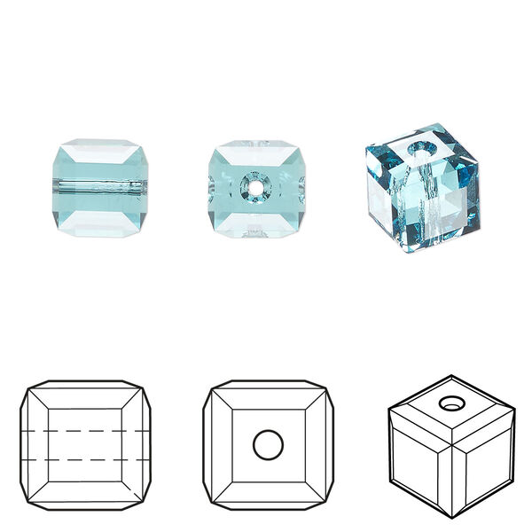 Bead 48pk light turquoise, Crystal Passions® 8mm cube 5601 image number 0