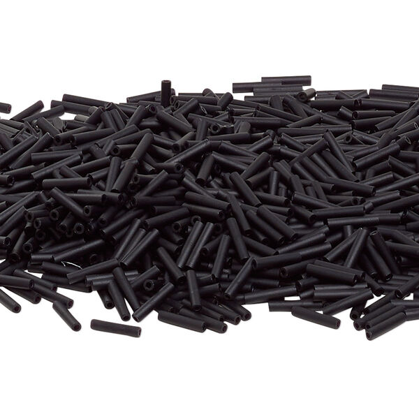 Bead, Miyuki, bugle bead, glass, pkg/50 g, 9x1.9mm center-drilled, frosted opaque black, (RBU-0401F). image number 0
