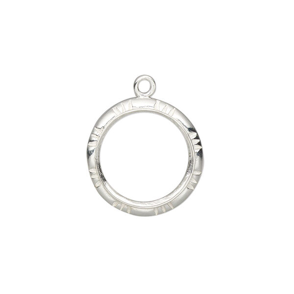 Drop, Almost Instant Jewelry®, sterling silver, 17.5mm round with open back with textured edge and 14mm rivoli setting. Sold individually. image number 0