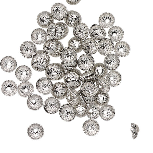Bead cap, antique silver-finished aluminum, 4x2mm corrugated round, fits 3-5mm beads. Sold per pkg of 100. image number 0