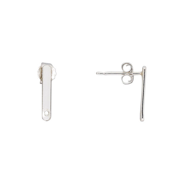 Earstud, sterling silver, 13x2mm bar with hole. Sold per pair. image number 0
