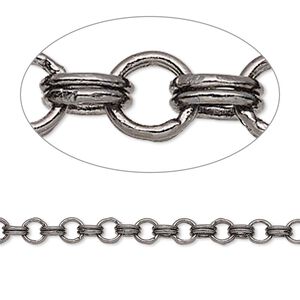 Chain 1pkg1 gunmetal-plated cable, 4mm double round, brass 5 foot unfinished