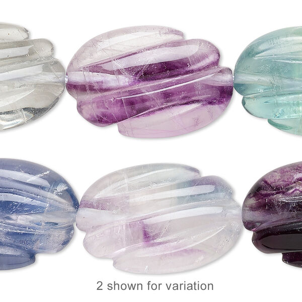 Bead, rainbow fluorite (natural), 24x16mm carved oval, A grade, Mohs hardness 4. Sold per 15-1/2" to 16" strand. image number 0