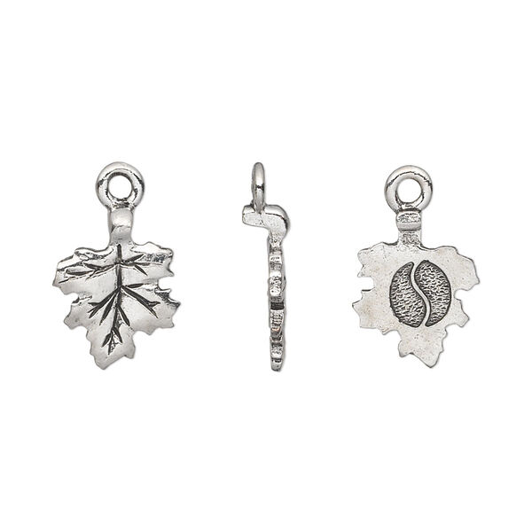 Bail, glue-on, pewter (tin-based alloy), pkg/1, silver plate, 17x11mm with 11x10mm leaf flat base. image number 0