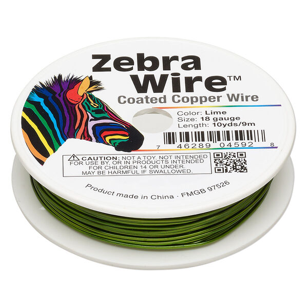 Wire, Zebra Wire™, color-coated copper, lime green, round, 18 gauge. Sold per 10-yard spool. image number 0