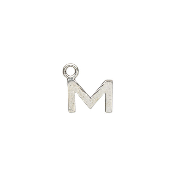 Charm, sterling silver, 11x8mm single-sided modern square alphabet letter M. Sold individually. image number 0