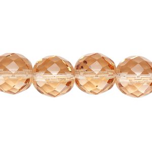 Bead, Czech fire-polished glass, light rose, 12mm faceted round. Sold per pkg of 600 (1/2 mass).