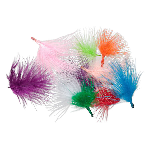 Feather mix, turkey (dyed), mixed colors, 2-4 inch Marabou style. Sold per 0.25-ounce pkg, approximately 220 feathers. image number 0