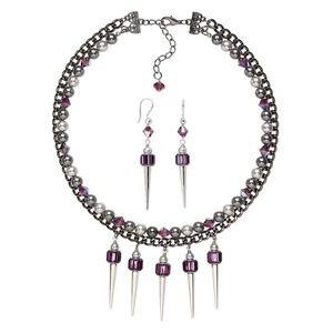 Necklace and earring set, One of a Kind Jewelry, 17-1/2 inch necklace and 3-1/4 inch earrings. Only one available.