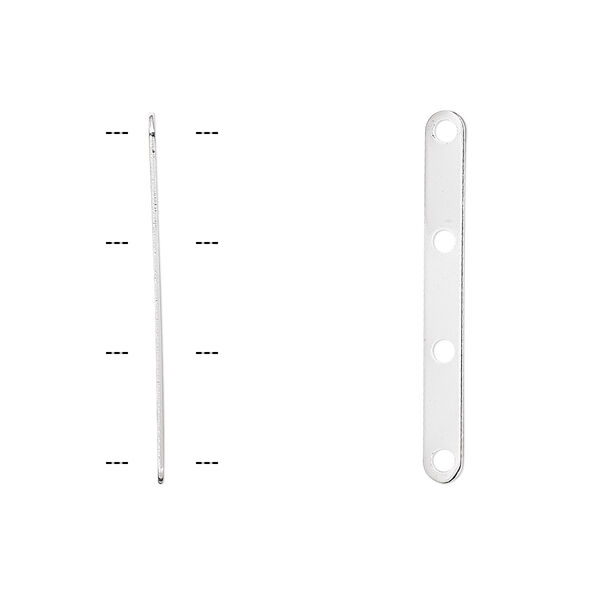 Spacer bar, silver-plated brass, 27x3mm 4-strand, fits up to 8mm bead. Sold per pkg of 100. image number 0