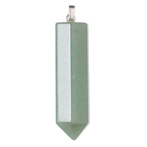 Green aventurine / "pewter" (zinc-based alloy) 1pkg1, silver-plated point pendant natural 43x12mm