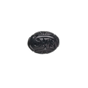 Jet 1pkg1, hand-carved oval bead natural 15x11mm