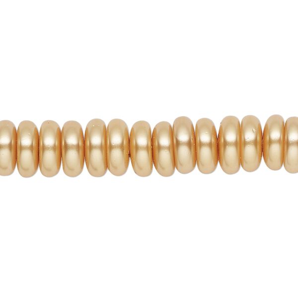 Bead, glass pearl, gold, 8x3mm rondelle. Sold per 15-1/2 to 16-inch strand, approximately 120 beads. image number 0