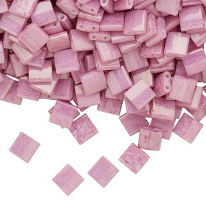 Seed bead, TILA®, glass, pkg/40g, 5mm full tila square, opaque luster rose, (TL-599).