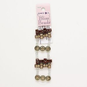 Bead spacer brass 1pkg4 31x12mm-33x19mm mixed shapes, mixed finishes colors fits up to 23.5mm beads