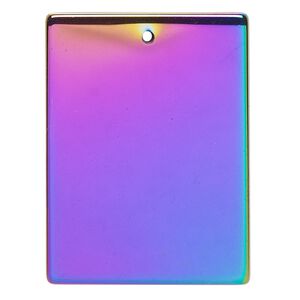 Hemalyke™ 1pkg1, electroplated rainbow flat rectangle focal 40x30mm