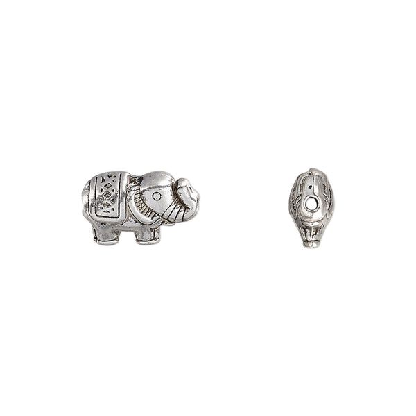 Bead, antique silver-plated "pewter" (zinc-based alloy), 12.5x8.5mm elephant. Sold per pkg of 10. image number 0