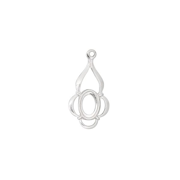 Drop, sterling silver, 17x10mm fancy with 6x4mm oval setting. Sold per pkg of 2. image number 0