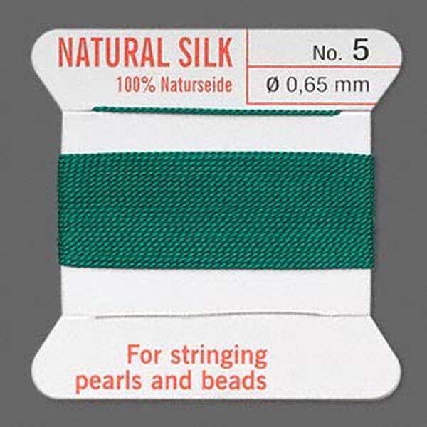 Thread, Griffin, silk, green, size #5. Sold per 2-meter card (approximately 78 inches). image number 0