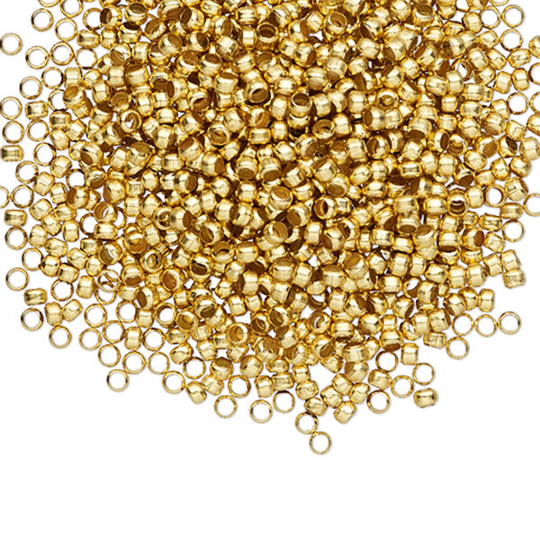 Crimp, gold-finished brass, 1.9x1.6mm round, 1.25mm inside diameter. Sold per pkg of 1,000. image number 0