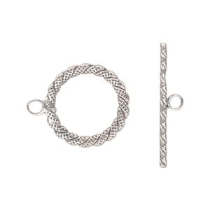 Clasp toggle 1pkg1 sterling silver, 17mm round, antiqued 1-strand