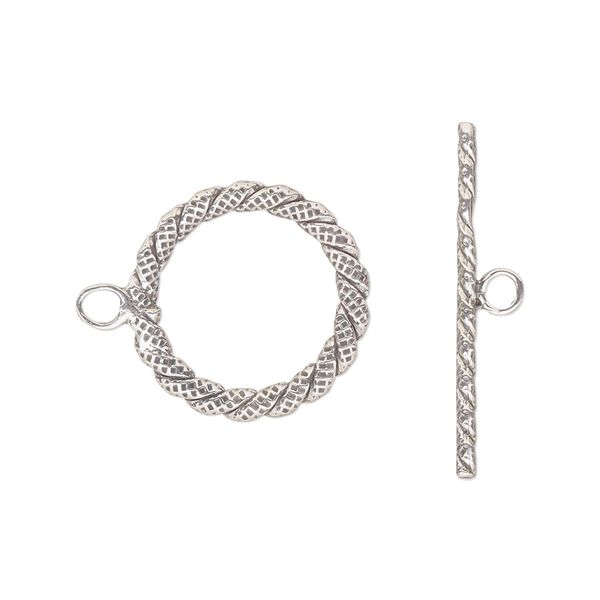 Clasp toggle 1pkg1 sterling silver, 17mm round, antiqued 1-strand image number 0