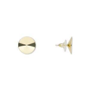 Earstud 1pkg10 Almost Instant Jewelry®, 16.5mm round / 16mm rivoli glue-in setting / comfort clutch, gold-finished brass / steel / plastic 5 pair