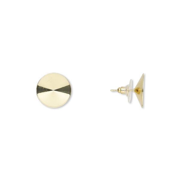 Earstud 1pkg10 Almost Instant Jewelry®, 16.5mm round / 16mm rivoli glue-in setting / comfort clutch, gold-finished brass / steel / plastic 5 pair image number 0