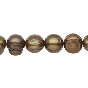 Freshwater pearl 1pkg1, semi-round, 15 inch dark iris gold 10-13mm cultured