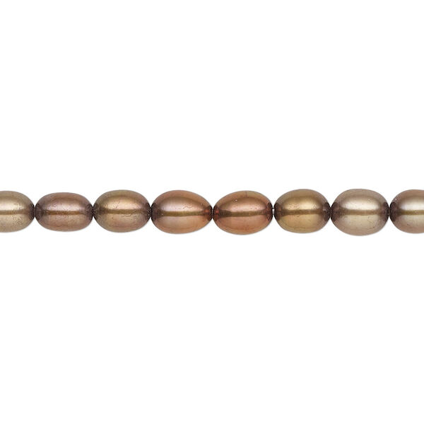 Pearl, cultured freshwater (dyed), antique copper, 4-5mm rice, C grade, Mohs hardness 2-1/2 to 4. Sold per 15-1/2" to 16" strand. image number 0