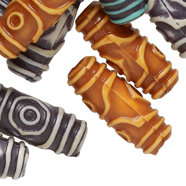 Bead mix, plastic, mixed colors, 28x11mm round tube. Sold per pkg of 50. image number 0