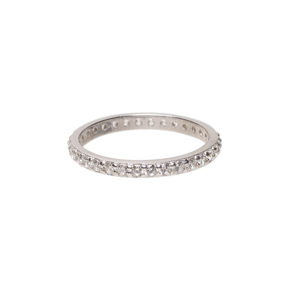 Ring, cubic zirconia and rhodium-plated sterling silver, clear, 3mm wide eternity band, size 9. Sold individually. image number 0