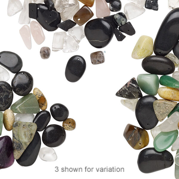 Bead mix, multi-gemstone (natural / dyed / heated) and glass, multicolored, small to gigantic chip, Mohs hardness 3 to 7. Sold per pkg of (6) 14-inch strands, approximately 65-120 beads. image number 0