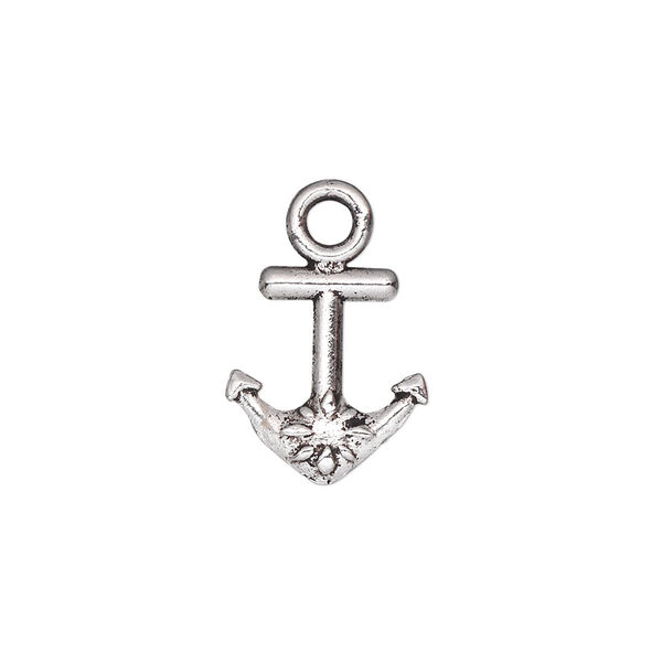 Charm, antique silver-plated "pewter" (zinc-based alloy), 14x13mm double-sided anchor. Sold per pkg of 20. image number 0