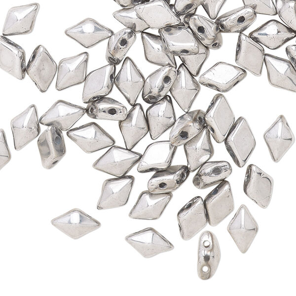 Bead, DiamonDuo™, Czech pressed glass, opaque Labrador silver, 8x5mm faceted diamond with flat back and (2) 0.7-0.8mm holes. Sold per 50-gram pkg, approximately 350 beads. image number 0