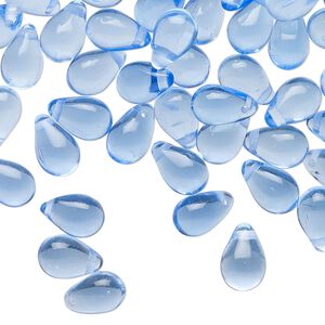 Bead, pressed, glass, translucent blue, 9x6 top-drilled teardrop. Sold per 2-ounce pkg.