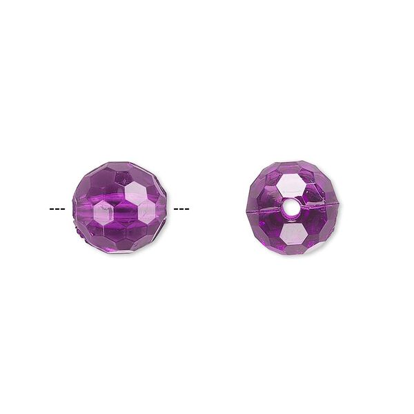 Bead, acrylic, purple, 10mm faceted round. Sold per 100-gram pkg, approximately 170 beads. image number 0