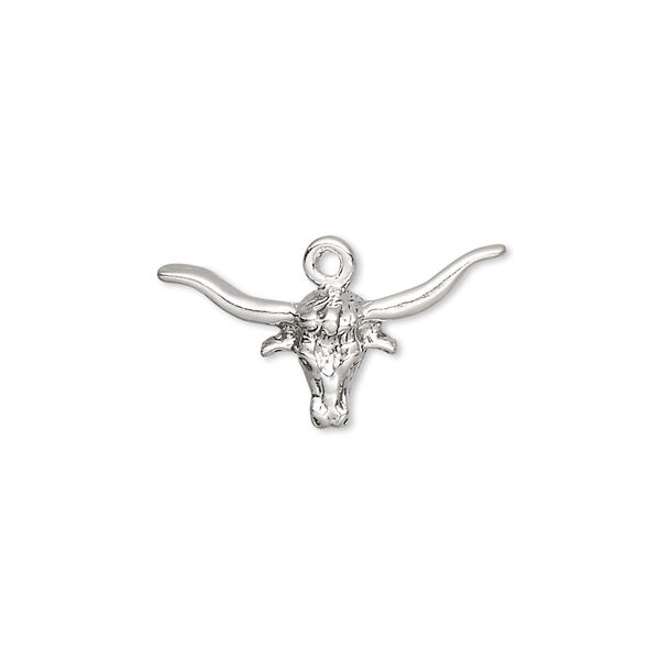 Charm, sterling silver, 23x12mm single-sided steer head. Sold individually. image number 0