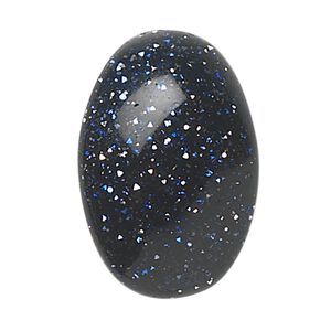 Cabochon, blue goldstone (glass) (man-made), 6x4mm calibrated oval. Sold per pkg of 10.