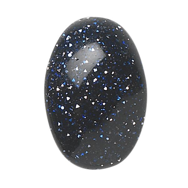 Cabochon, blue goldstone (glass) (man-made), 6x4mm calibrated oval. Sold per pkg of 10. image number 0