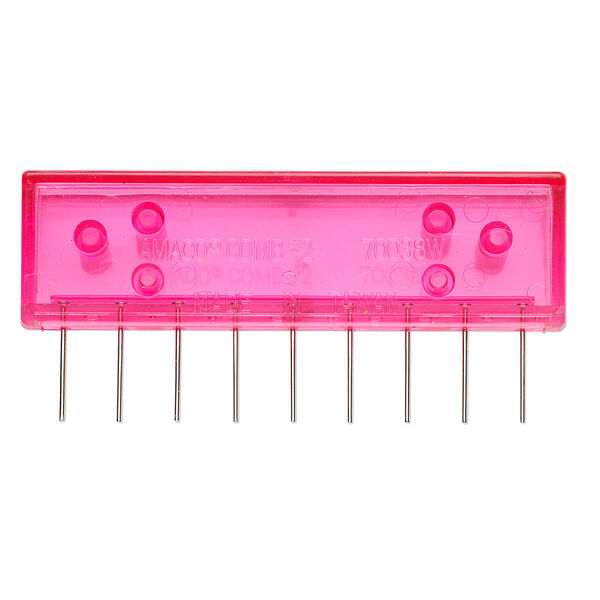 Amaco® marbling comb, steel and plastic, semitransparent pink and silver, 3-1/2 x 1-1/2 x 1/2 inch, 9 tooth. Sold individually. image number 0