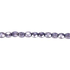 Bead, Czech fire-polished glass, lilac carmen, 4mm faceted round. Sold per 15-1/2" to 16" strand.