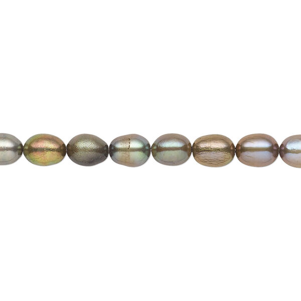 Pearl, cultured freshwater (dyed), green peacock, 5x3mm-6x4mm rice with 0.4-0.6mm hole, D grade, Mohs hardness 2-1/2 to 4. Sold per 15-inch strand. image number 0