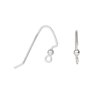 Ear wire 1pkg10 sterling silver, 17mm angular / 3mm ball / perfect balance / open loop, 20 gauge 5 pair