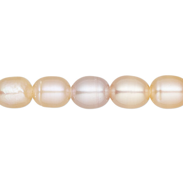Pearl, cultured freshwater (natural), mauve and peach, 7-8mm, C- grade, Mohs hardness 2-1/2 to 4. Sold per 8-inch strand, approximately 20-25 beads. image number 0