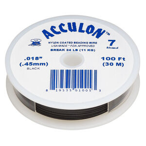 Beading wire, Acculon®, nylon-coated stainless steel, black, 7 strand, 0.018-inch diameter. Sold per 100-foot spool.