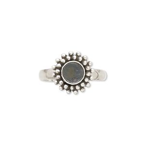 Ring, antiqued sterling silver, 3mm wide with beaded rim and 6mm round glue-in setting, size 7. Sold individually.